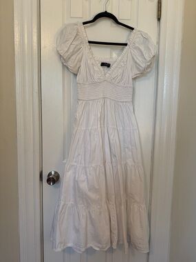 OPT White Puff-Sleeve Midi Dress
